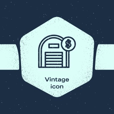 Grunge Line Deposu 'nun mavi arka planında dolar sembolü var. Emlak konsepti. Tek renkli klasik çizim. Vektör İllüstrasyonu