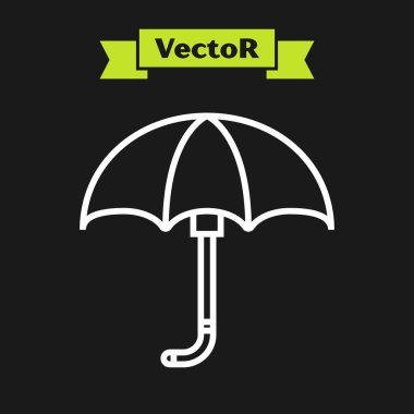 Beyaz çizgi klasik açılır şemsiye simgesi siyah arkaplanda izole. Yağmur koruma sembolü. Vektör İllüstrasyonu