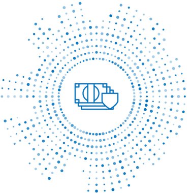 Mavi çizgi Para beyaz arka planda izole kalkan simgesi ile. Sigorta konsepti. Güvenlik, güvenlik, koruma, konsept koruma. Soyut çember rastgele noktalar. Vektör İllüstrasyonu