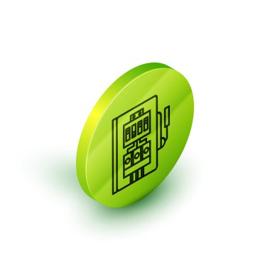 Beyaz arkaplanda izole edilmiş elektrik paneli simgesi. Yeşil daire düğmesi. Vektör İllüstrasyonu