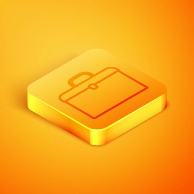 Turuncu arka planda izole edilmiş İzometrik çizgi Evrak Çantası simgesi. İş davası işareti. İş portföyü. Turuncu kare düğme. Vektör İllüstrasyonu