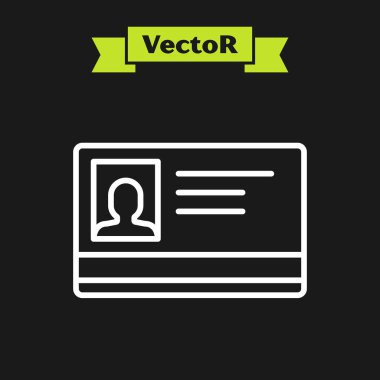 Siyah arka planda yalıtılmış beyaz çizgi tanımlama rozeti simgesi. Bu sunum için kullanılabilir, şirketin kimliği, reklam. Vektör İllüstrasyonu