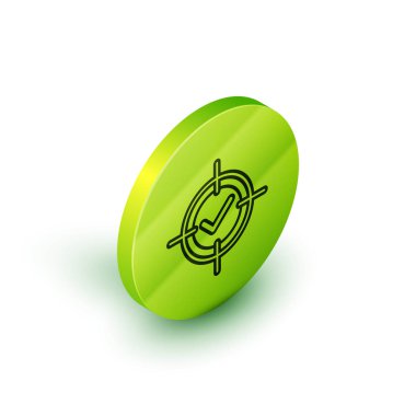 Beyaz arkaplanda Isometric satır Hedef ve işaretleme simgesi izole. Dart tahtası işareti. Okçuluk tahtası simgesi. Dartboard işareti. İş hedefi kavramı. Yeşil daire düğmesi. Vektör İllüstrasyonu