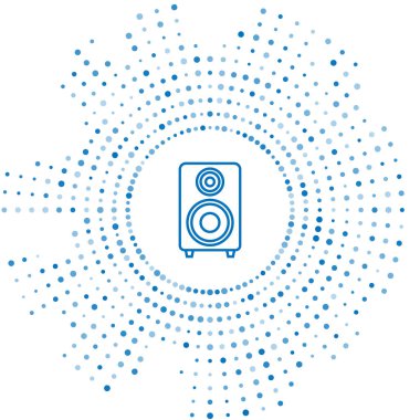 Mavi çizgi Stereo hoparlör simgesi beyaz arkaplanda izole edildi. Ses sistemi hoparlörleri. Müzik ikonu. Müzikal sütun hoparlörü. Soyut çember rastgele noktalar. Vektör İllüstrasyonu