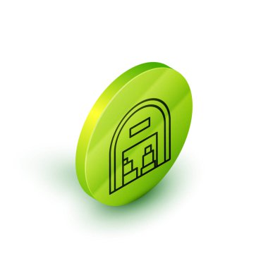 Beyaz arkaplanda izole edilmiş Isome hattı Depo simgesi. Yeşil daire düğmesi. Vektör İllüstrasyonu