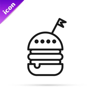 Siyah çizgi Burger simgesi beyaz arka plan üzerinde izole. Hamburger simgesi. Cheeseburger sandviç işareti. Fast food menüsü. Vektör İllüstrasyonu