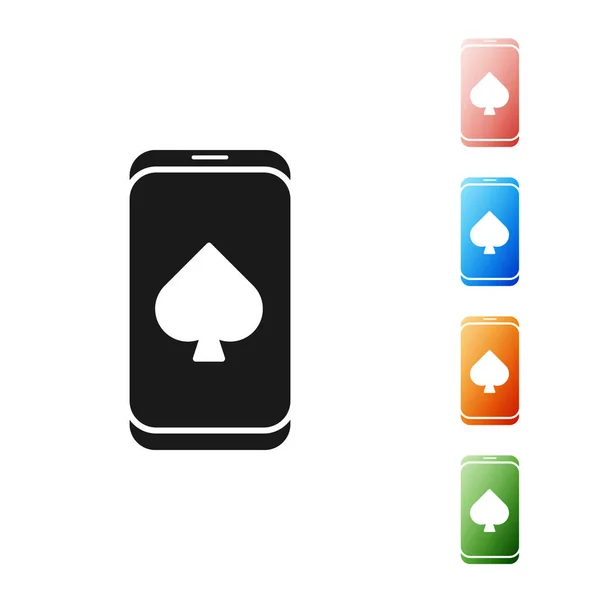 Black Online poker stolní hra ikona izolované na bílém pozadí. Online kasino. Nastavit barevné ikony. Vektorová ilustrace — Stockový vektor