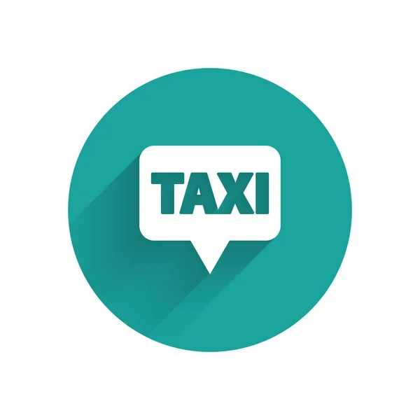 Puntero Mapa Blanco Con Icono Taxi Aislado Con Sombra Larga — Vector de stock