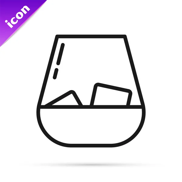 Svart linje Glas av whisky och isbitar ikonen isolerad på vit bakgrund. Vektor Illustration — Stock vektor