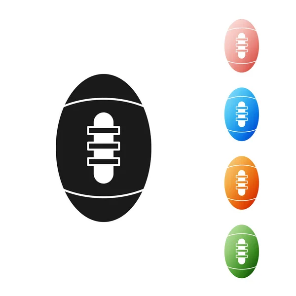 Black American Football icona isolato su sfondo bianco. Icona della palla da rugby. Gioco di squadra sport simbolo. Set icone colorate. Illustrazione vettoriale — Vettoriale Stock