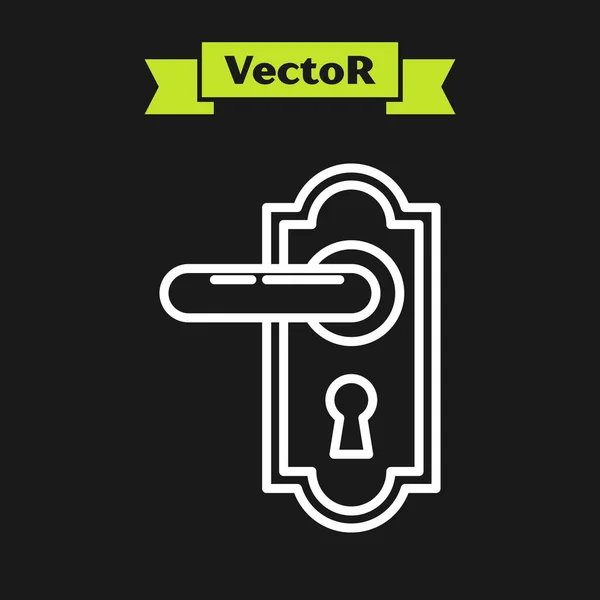 Weiße Linie Türgriff-Symbol isoliert auf schwarzem Hintergrund. Türschlossschild. Vektorillustration — Stockvektor
