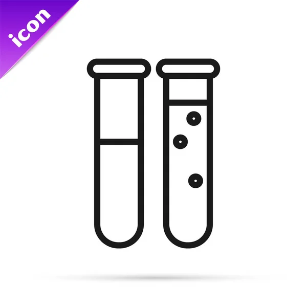 Černá čára Zkušební zkumavka a baňka chemické laboratorní zkušební ikona izolované na bílém pozadí. Laboratorní značka skla. Vektorová ilustrace — Stockový vektor