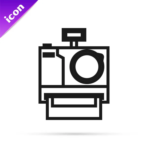 Línea negra Icono de la cámara fotográfica aislado sobre fondo blanco. Icono de cámara fotográfica. Ilustración vectorial — Vector de stock
