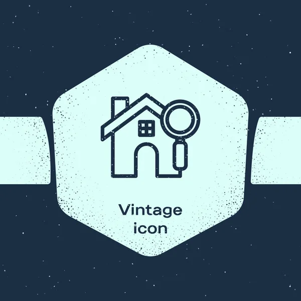 Иконка Поискового Дома Выделена Синем Фоне Символ Недвижимости Дома Увеличительным — стоковый вектор