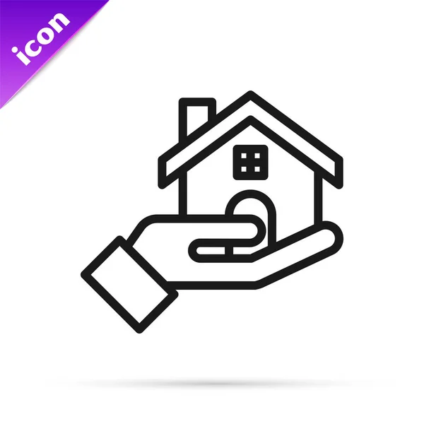 Schwarze Linie Maklersymbol isoliert auf weißem Hintergrund. Hauskauf. Vektorillustration — Stockvektor