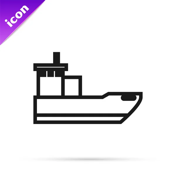 Svart linje Lastfartyg ikon isolerad på vit bakgrund. Vektor Illustration — Stock vektor