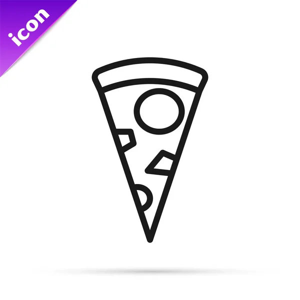 Zwarte lijn Snijd van pizza pictogram geïsoleerd op witte achtergrond. Vector Illustratie — Stockvector