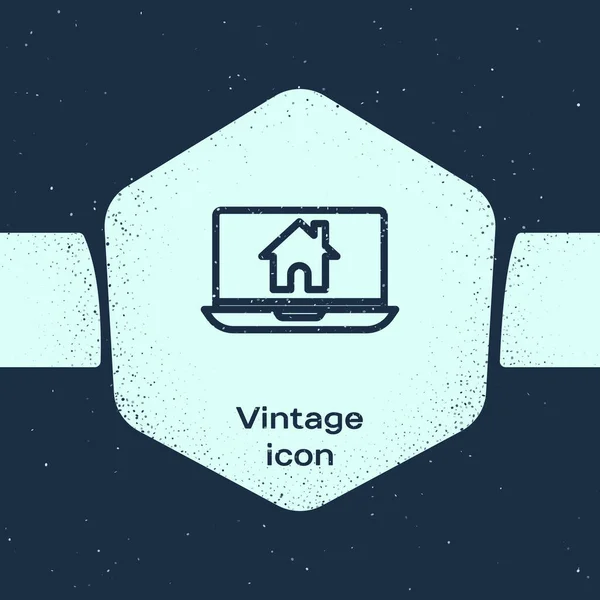 Grunge Line Ноутбук Умный Значок Дома Изолированы Синем Фоне Дистанционное — стоковый вектор