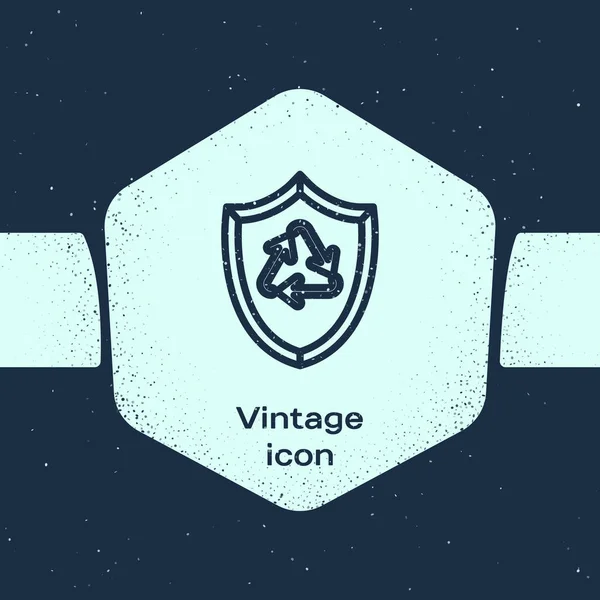 Línea Grunge Reciclar Símbolo Dentro Del Icono Del Escudo Aislado — Archivo Imágenes Vectoriales