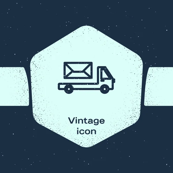 Grunge Line Icône Camion Post Isolé Sur Fond Bleu Voiture — Image vectorielle