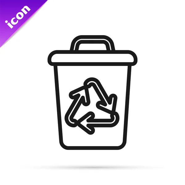 Black line Recycle bin with recycle symbol icon isolated on white background. Trash can icon. Garbage bin sign. Recycle basket sign. Vector Illustration — Stock Vector