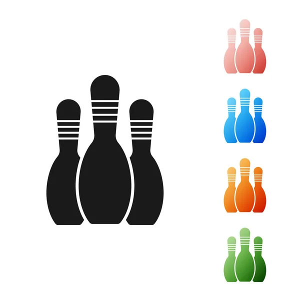 Black Bowling Pin Icon isoliert auf weißem Hintergrund. Setzen Sie Symbole bunt. Vektorillustration — Stockvektor