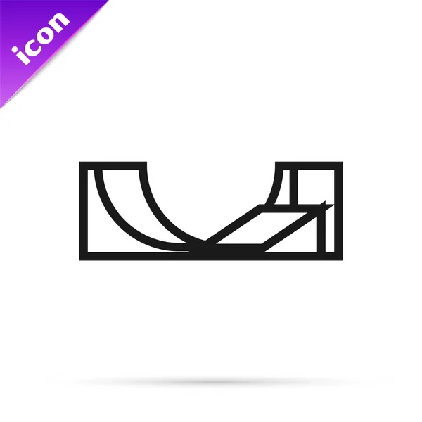 Svart linje Skate park ikon isolerad på vit bakgrund. Uppsättning ramp, roller, trappor för en skatepark. Extrem sport. Vektor Illustration — Stock vektor