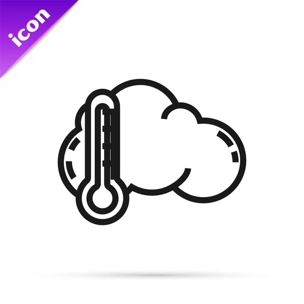 Linha preta Termômetro e ícone de nuvem isolados no fundo branco. Ilustração vetorial —  Vetores de Stock