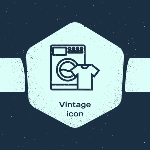 Grunge Line Washer Shirt Icon Isolated Blue Background Washing Machine — Stock Vector