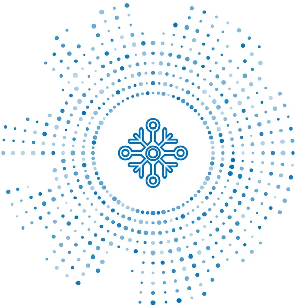Ligne bleue icône flocon de neige isolé sur fond blanc. Cercle abstrait points aléatoires. Illustration vectorielle — Image vectorielle