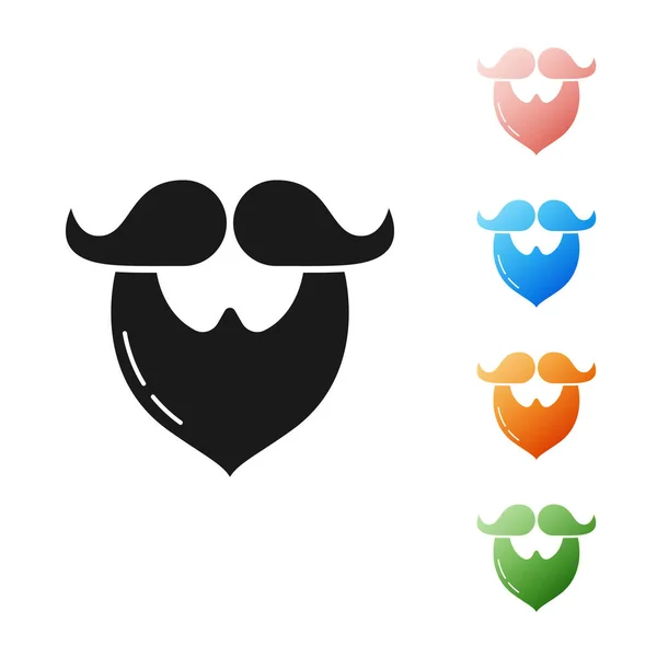 Moustache noire et icône de la barbe isolées sur fond blanc. Symbole du coiffeur. Coiffure faciale. Définir des icônes colorées. Illustration vectorielle — Image vectorielle