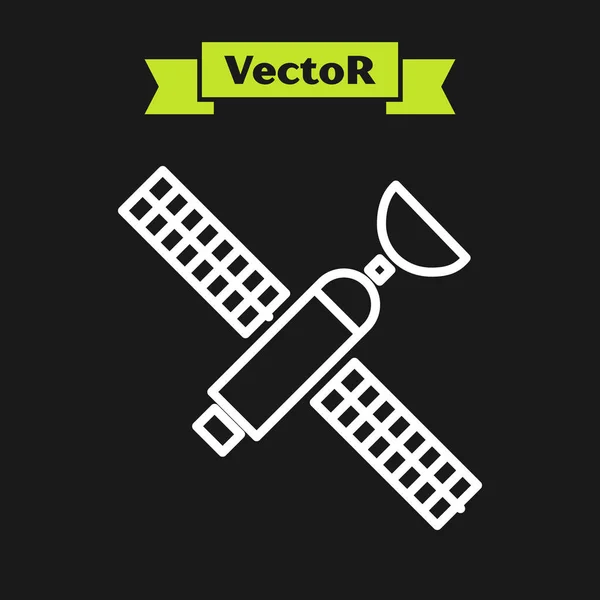 White line Satellite icon isolated on black background. Vector Illustration — Stock Vector