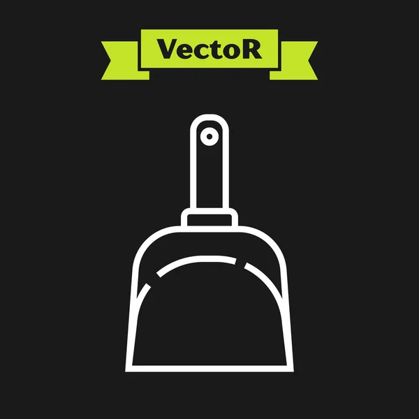 Línea blanca Icono de Dustpan aislado sobre fondo negro. Servicios de limpieza de palas. Ilustración vectorial — Vector de stock