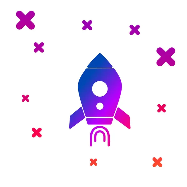 Color Rocket ship with fire icon isolated on white background. Space travel. Gradient random dynamic shapes. Vector Illustration