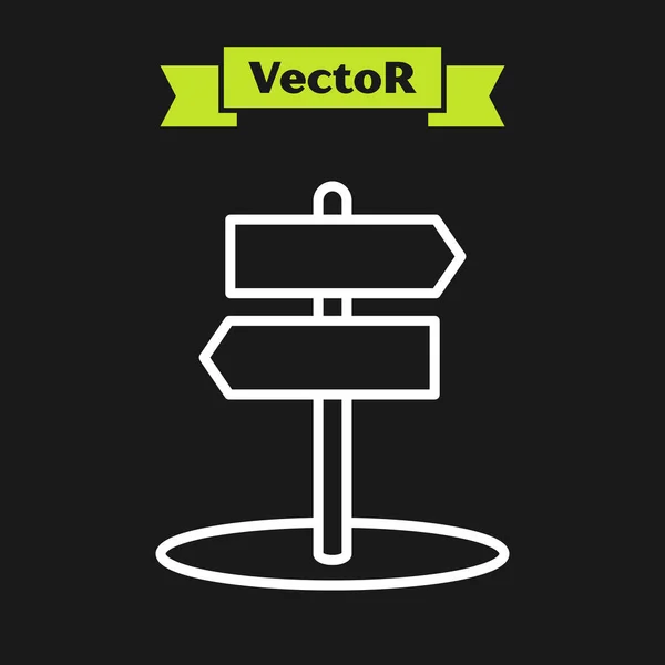 Weiße Linie Verkehrszeichen. Wegweiser-Symbol isoliert auf schwarzem Hintergrund. Zeigersymbol. Abgelegenes Straßeninformationsschild. Wegweiser. Vektorillustration — Stockvektor