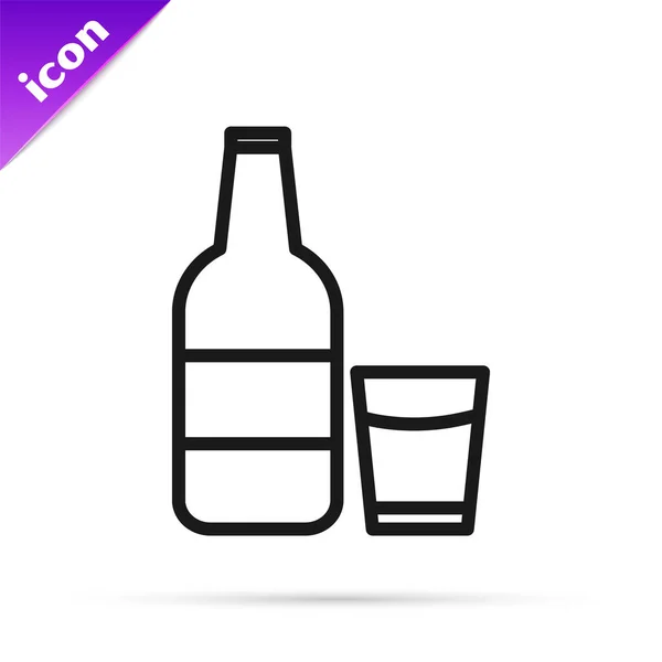 Línea negra Botella de vidrio cerrada con leche e icono de vidrio aislado sobre fondo blanco. Ilustración vectorial — Vector de stock