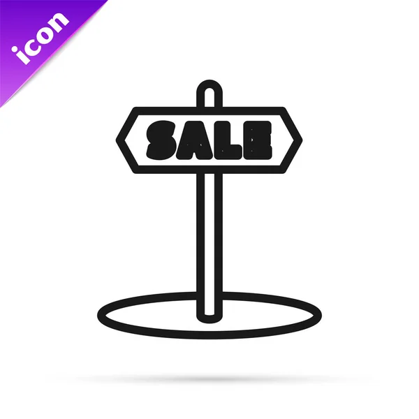 Svart linje Hängande skylt med text Försäljning ikon isolerad på vit bakgrund. Skylt med text Försäljning. Vektor Illustration — Stock vektor