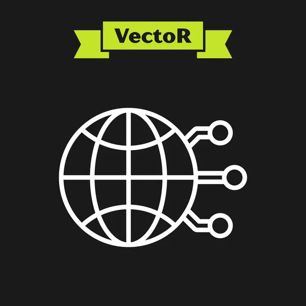 Linea bianca Tecnologia globale o icona del social network isolata su sfondo nero. Illustrazione vettoriale — Vettoriale Stock