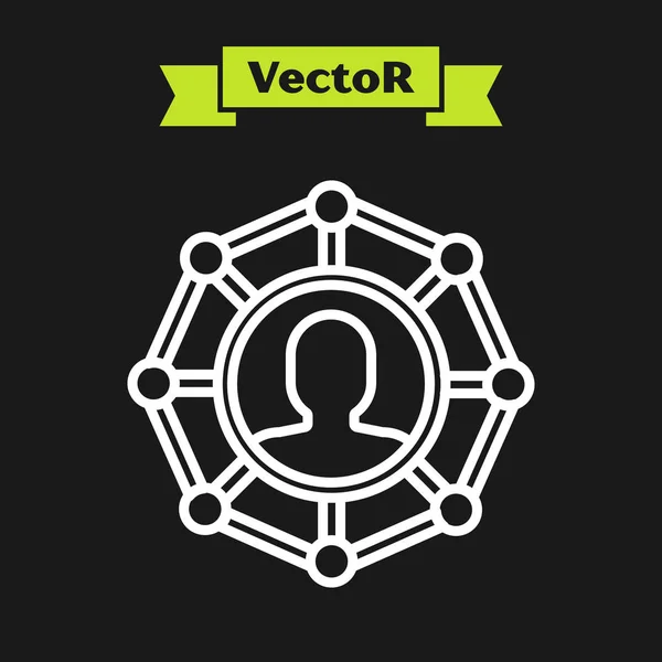 Línea blanca Icono base del equipo del proyecto aislado sobre fondo negro. Análisis y planificación de negocios, trabajo en equipo, gestión de proyectos. Desarrolladores. Ilustración vectorial — Vector de stock