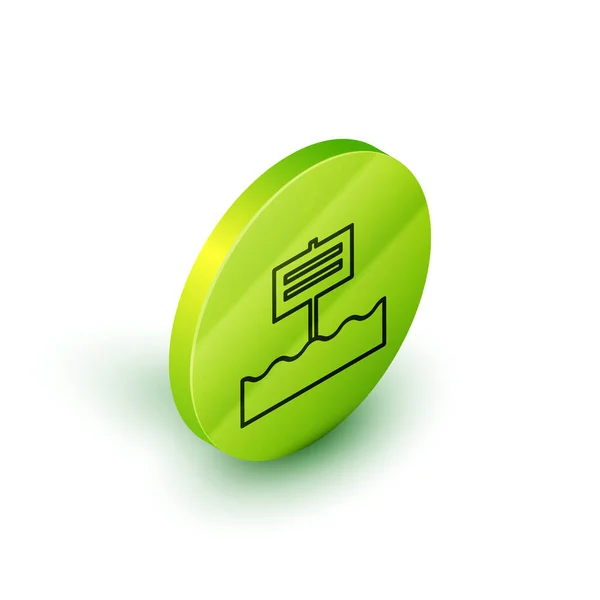 Linha isométrica Ícone de placa de madeira em branco isolado no fundo branco. Botão de círculo verde. Ilustração vetorial — Vetor de Stock