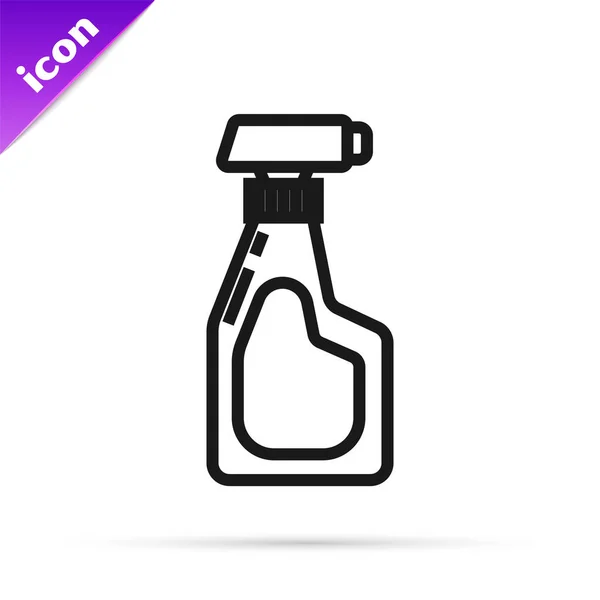Linha preta Garrafa de spray de limpeza com ícone de líquido detergente isolado no fundo branco. Ilustração vetorial — Vetor de Stock