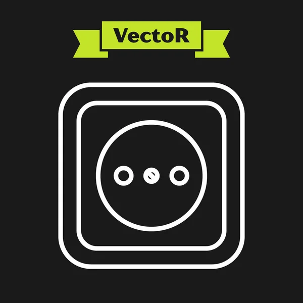 Weiße Linie Steckdose Symbol isoliert auf schwarzem Hintergrund. Steckdose. Rosettensymbol. Vektorillustration — Stockvektor
