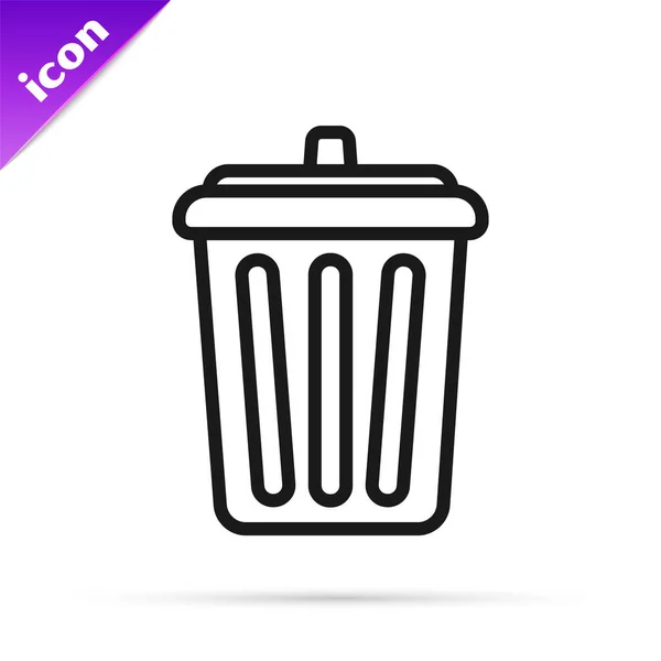 Black line Trash can icon isolated on white background. Garbage bin sign. Recycle basket icon. Office trash icon. Vector Illustration — Stock Vector