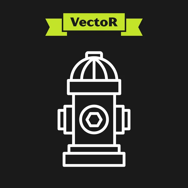 Weiße Linie Feuerhydrant Symbol isoliert auf schwarzem Hintergrund. Vektorillustration — Stockvektor