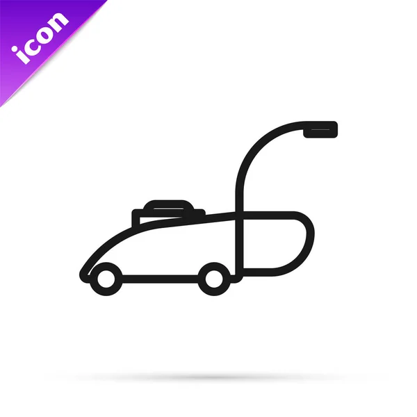 Black line Lawn mower icon isolated on white background. Lawn mower cutting grass. Vector Illustration — Stock Vector