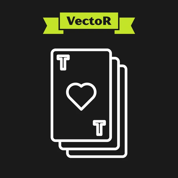 Weiße Linie Spielkarte mit Herz Symbol auf schwarzem Hintergrund isoliert. Casino-Glücksspiel. Vektorillustration — Stockvektor