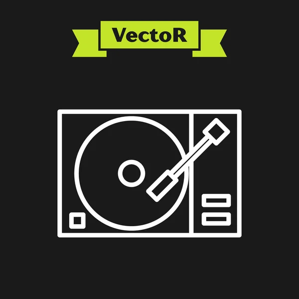 White Line Plattenspieler mit einem Plattensymbol isoliert auf schwarzem Hintergrund. Vektorillustration — Stockvektor
