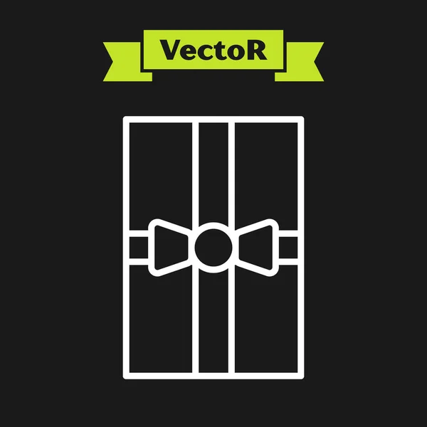 Ícone de caixa de presente de linha branca isolado no fundo preto. Feliz Natal e Feliz Ano Novo. Ilustração vetorial — Vetor de Stock