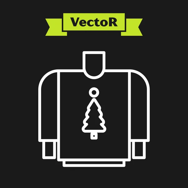 Camisola de Natal linha branca com ornamentos norwegian e feriados decoração ícone isolado no fundo preto. Saltador de inverno de malha. Ilustração vetorial — Vetor de Stock