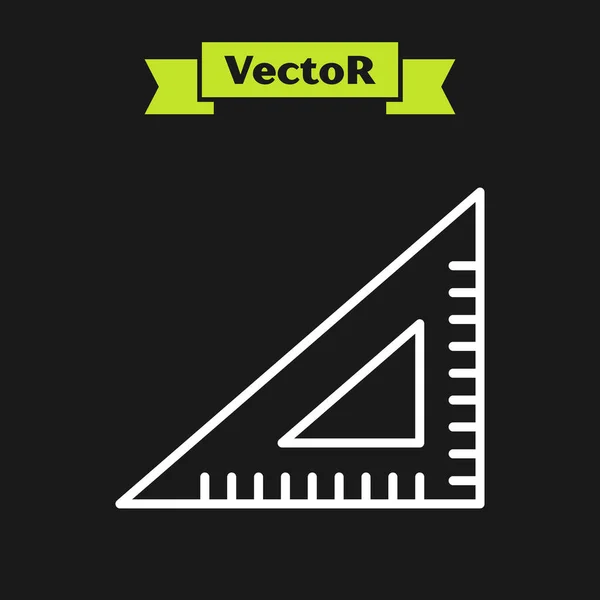 White line Triangular ruler icon isolated on black background. Straightedge symbol. Geometric symbol. Vector Illustration — Stock Vector